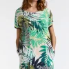 SANDWICH JERSEY EXOTIC LEAF PRINT DRESS GREEN