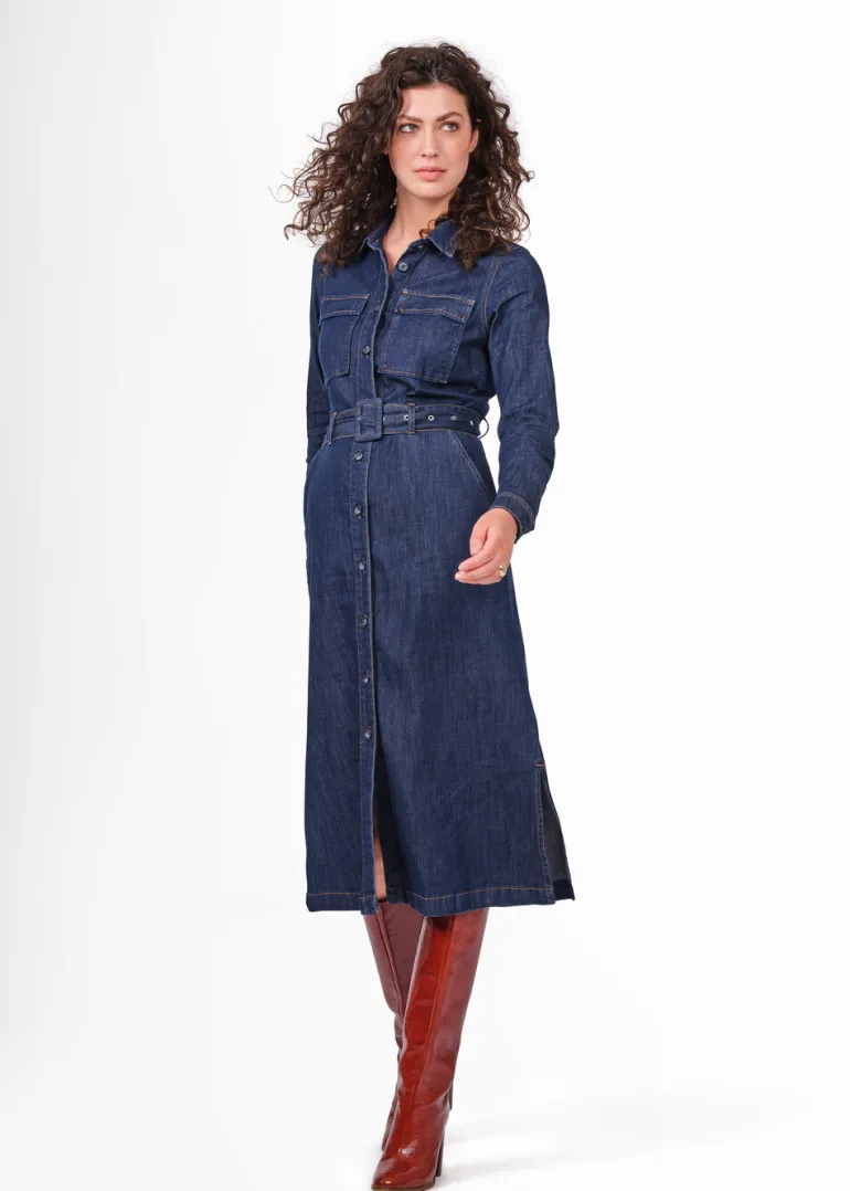 SANDWICH LONG DENIM DRESS BLUE