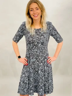 Sandwich Printed Fit and Flare Dress Blue