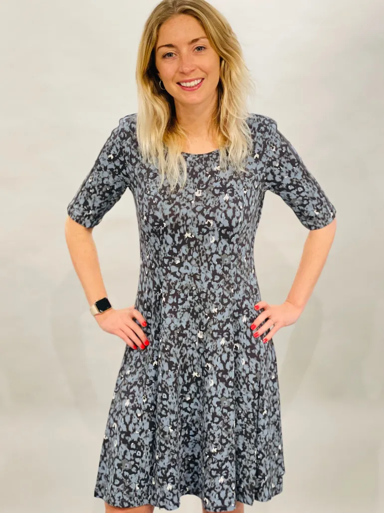 Sandwich Printed Fit and Flare Dress Blue