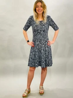 Sandwich Printed Fit and Flare Dress Blue