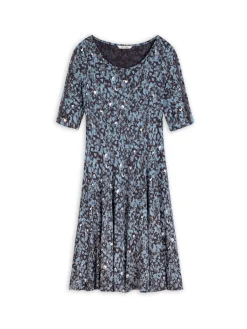 Sandwich Printed Fit and Flare Dress Blue