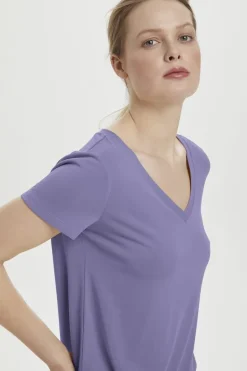 Soaked in Luxury Columbine V Neck Top Blue Granite