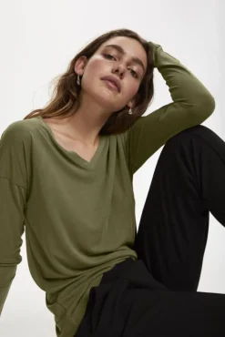 SOAKED IN LUXURY COLUMBINE V-NECK MILITARY OLIVE