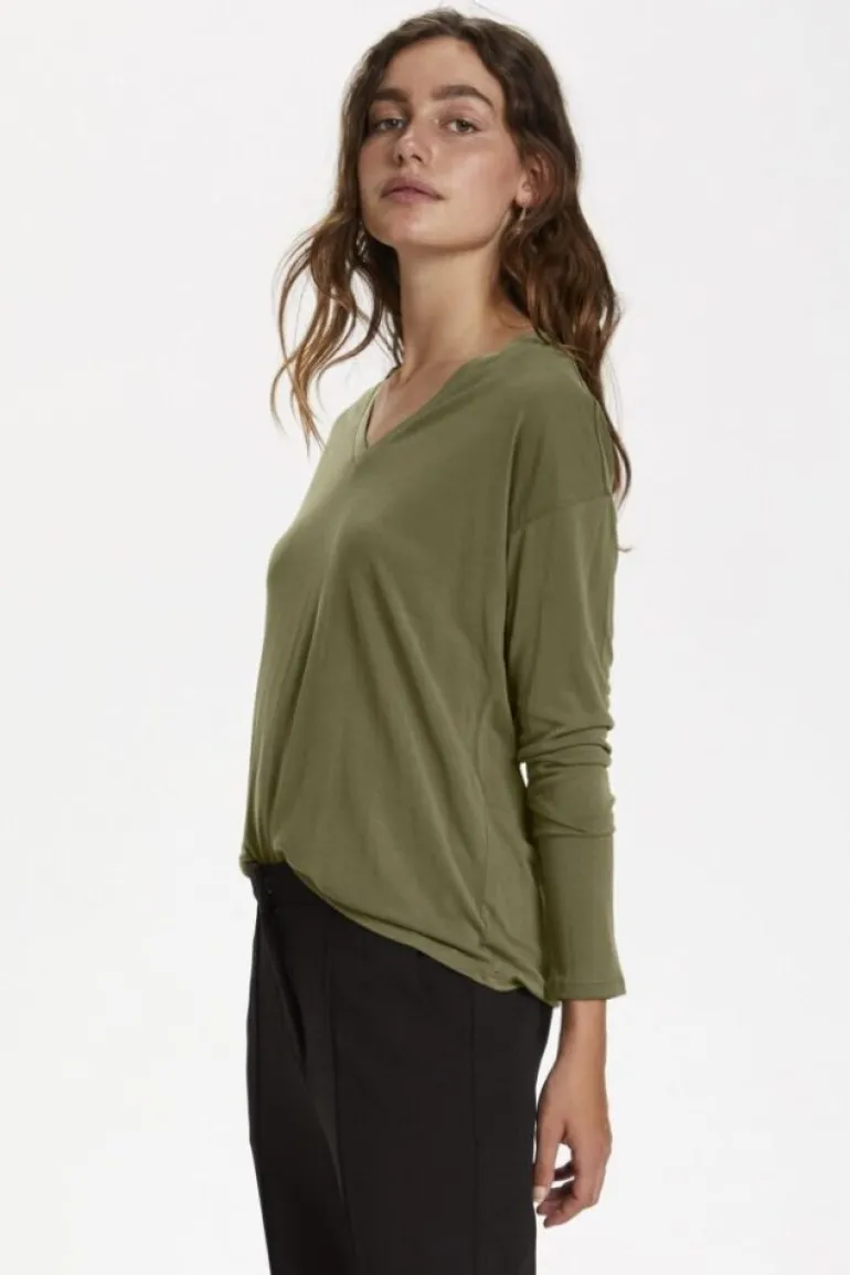 SOAKED IN LUXURY COLUMBINE V-NECK MILITARY OLIVE