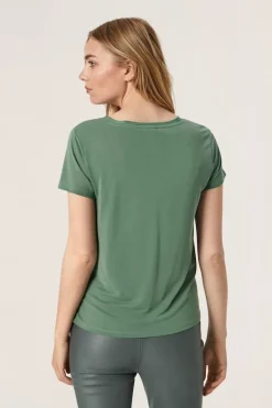 Soaked in Luxury Columbine V Neck Tee Dark Ivy