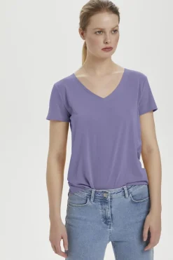 Soaked in Luxury Columbine V Neck Top Blue Granite