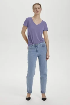 Soaked in Luxury Columbine V Neck Top Blue Granite