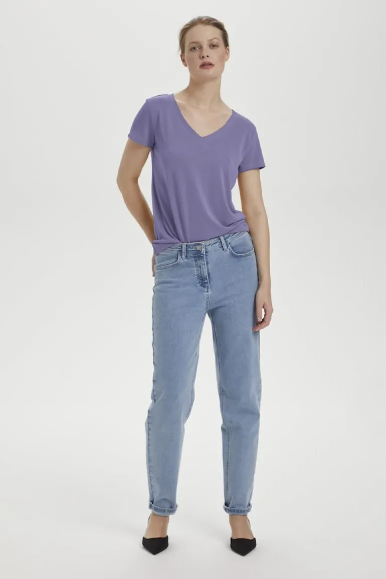 Soaked in Luxury Columbine V Neck Top Blue Granite