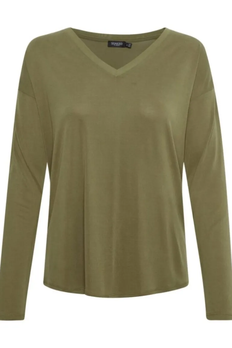 SOAKED IN LUXURY COLUMBINE V-NECK MILITARY OLIVE