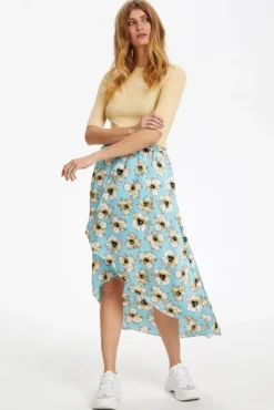 SOAKED IN LUXURY ISABETH FLORAL WRAP SKIRT ANGEL BLUE