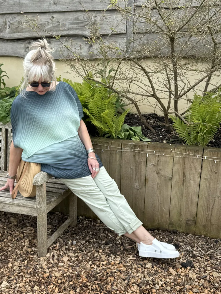 Thanny Asymmetric Plissé Tunic Green Ombre