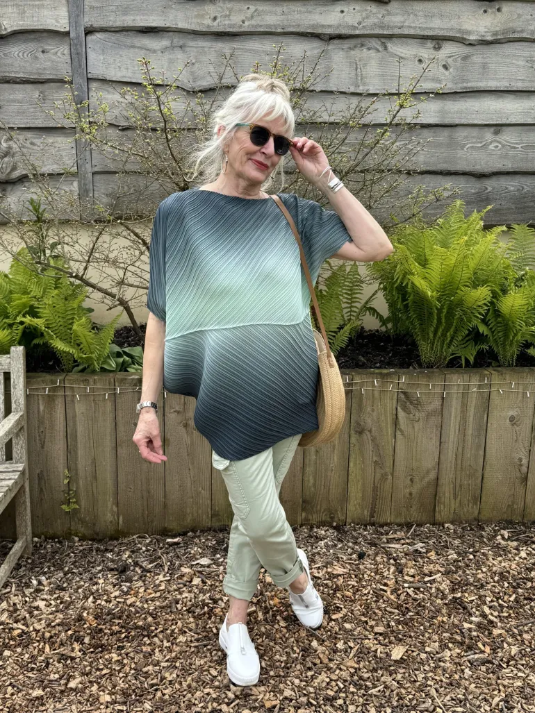 Thanny Asymmetric Plissé Tunic Green Ombre