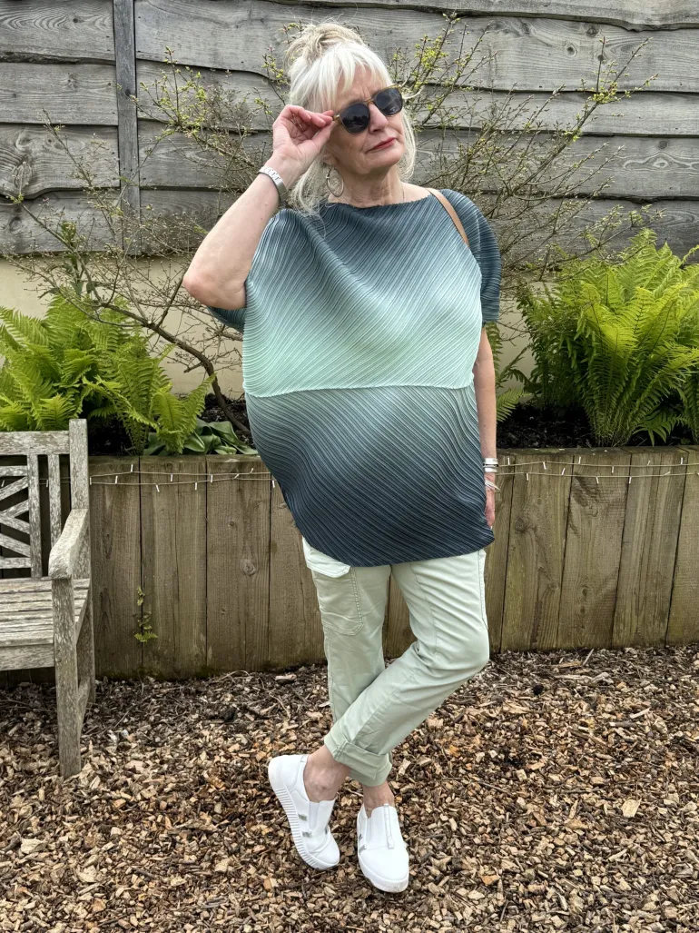 Thanny Asymmetric Plissé Tunic Green Ombre