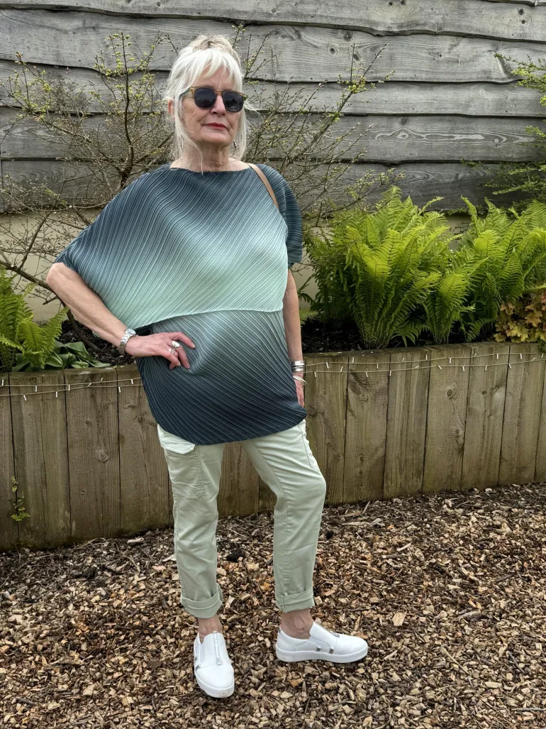 Thanny Asymmetric Plissé Tunic Green Ombre