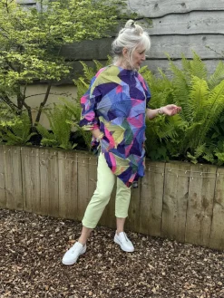 Thanny Oversized Plissé Tunic Lime/Lilac