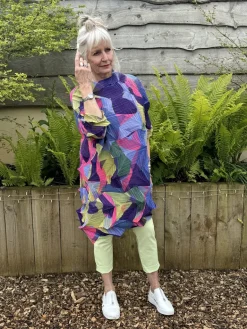 Thanny Oversized Plissé Tunic Lime/Lilac