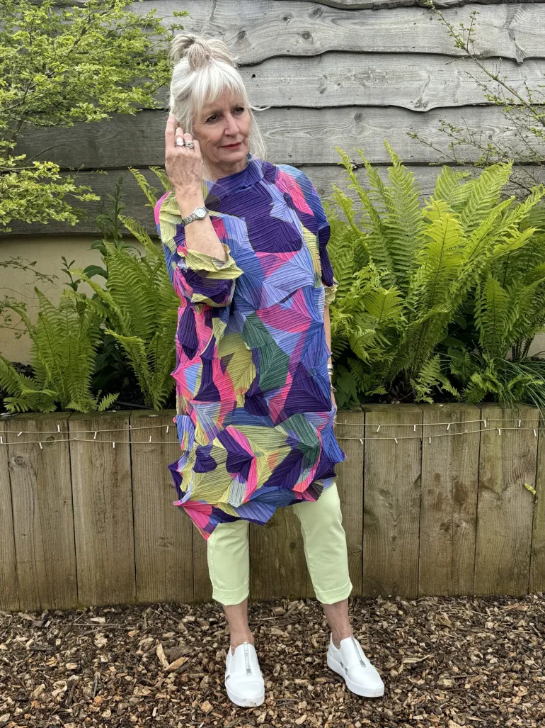 Thanny Oversized Plissé Tunic Lime/Lilac