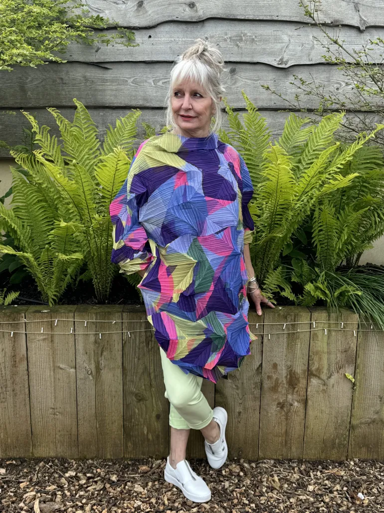 Thanny Oversized Plissé Tunic Lime/Lilac