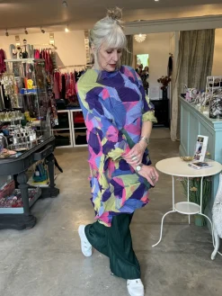 Thanny Oversized Plissé Tunic Lime/Lilac