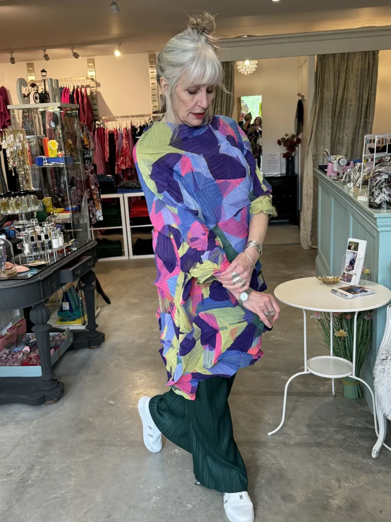 Thanny Oversized Plissé Tunic Lime/Lilac