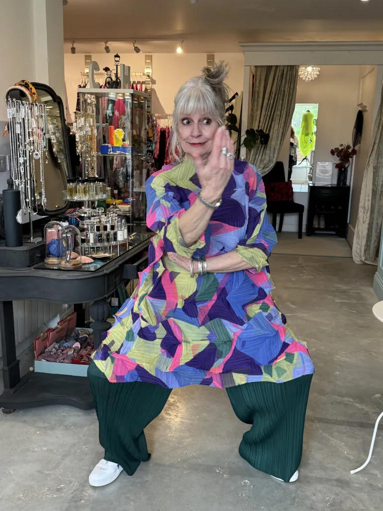 Thanny Oversized Plissé Tunic Lime/Lilac