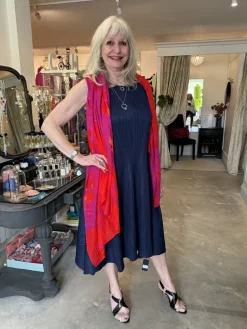 Thanny Sleeveless Plissé Dress Navy