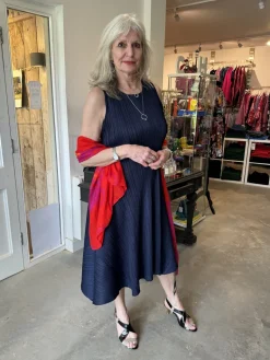 Thanny Sleeveless Plissé Dress Navy
