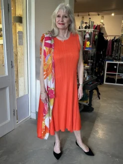 Thanny Sleeveless Plissé Midi Dress Orange