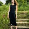 Thanny Sleeveless Plissé Midi Dress Black