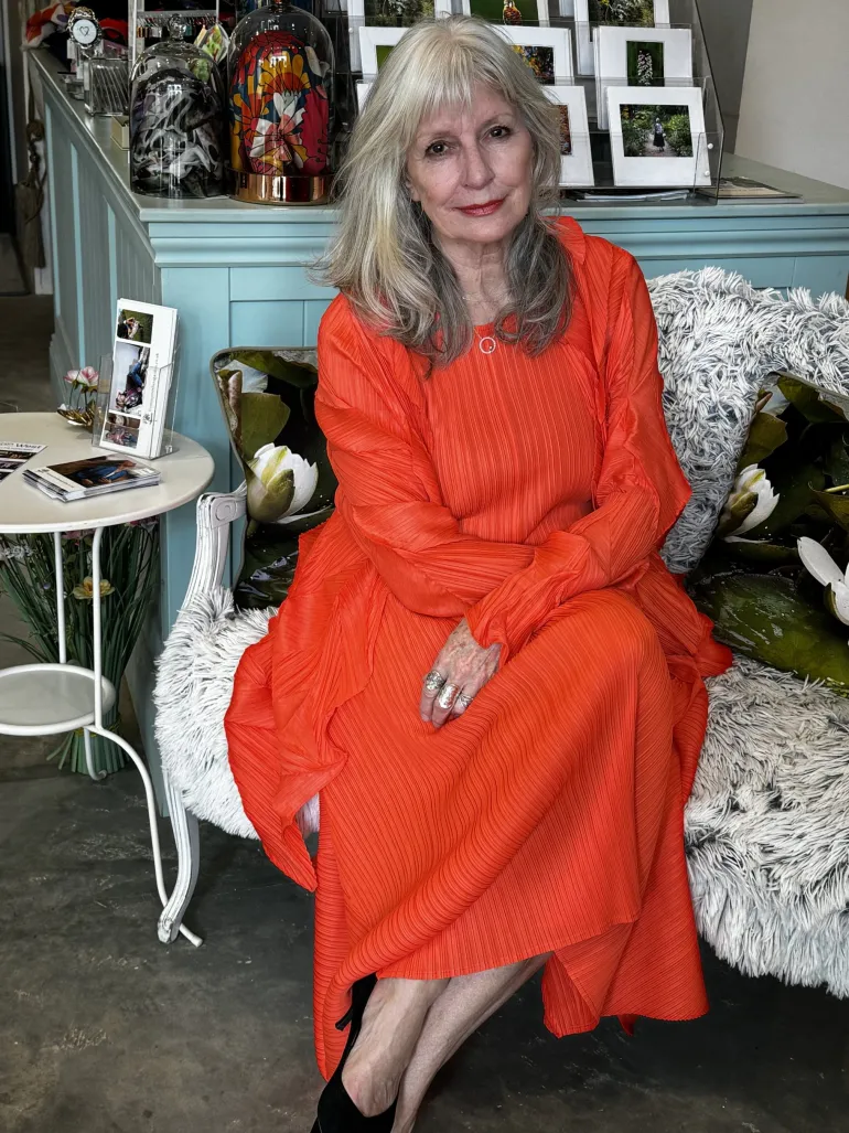 Thanny Sleeveless Plissé Midi Dress Orange