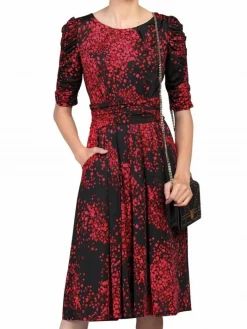 WRAP-STYLE GEO PRINTED DRESS RED