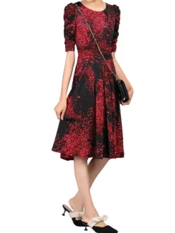 WRAP-STYLE GEO PRINTED DRESS RED