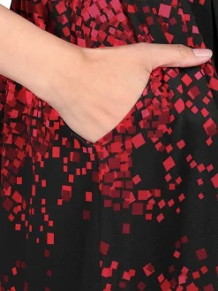 WRAP-STYLE GEO PRINTED DRESS RED