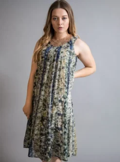 YAVI SILK CHIFFON DRESS BLUE