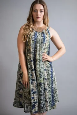 YAVI SILK CHIFFON DRESS BLUE