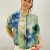 YAVI SILK CROP SHIRT GREEN/BLUE