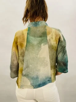 YAVI SILK CROP SHIRT GREEN/BLUE