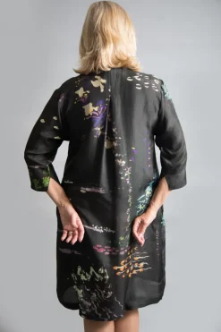 YAVI SILK SHIRT COLLAR DRESS BLACK