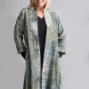 YAVI SILK VELVET COAT SPOT PRINT AQUA