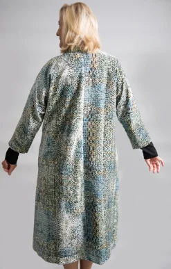 YAVI SILK VELVET COAT SPOT PRINT AQUA