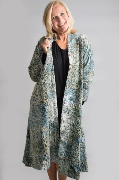 YAVI SILK VELVET COAT SPOT PRINT AQUA
