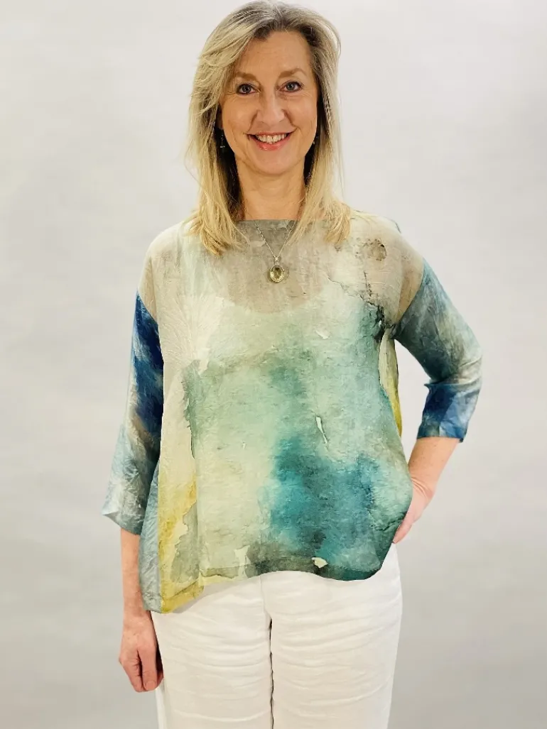 YAVI SILK WIDE TOP GREEN/BLUE